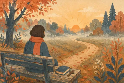 Solitary Prayer on an Autumn Park Bench