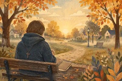 Solitary Prayer on Autumn Park Bench