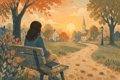 Solitary Bench Prayer at Autumn Sunrise