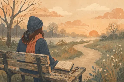 Solitary Prayer on a Misty Park Bench