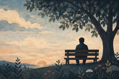 Solitary Contemplation on Park Bench at Dusk