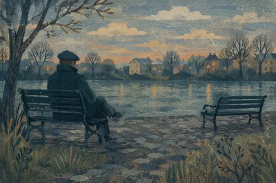 Solitary Reflection on Park Bench at Dusk
