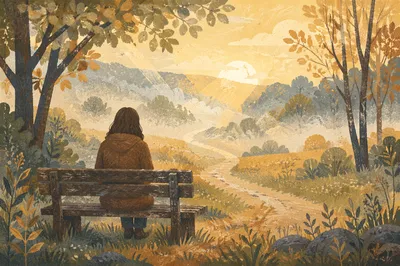Solitary Contemplation on a Misty Park Bench