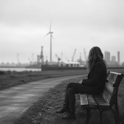 Solitary Park Bench Contemplation in Morning Mist