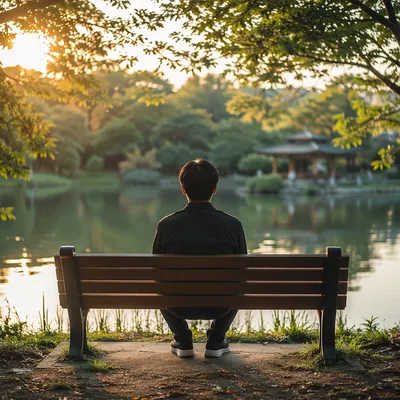 Solitary Reflection on a Lakeside Bench