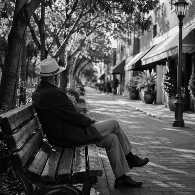 Elderly Person Contemplating on Park Bench