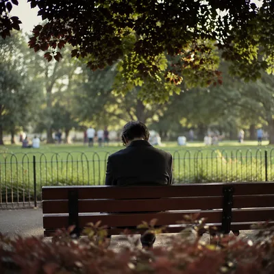 Solitary Park Bench Contemplation at Golden Hour