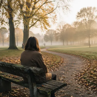 Solitary Reflection on Park Bench