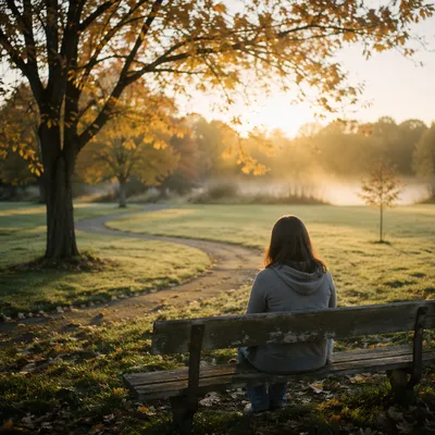 Solitary Prayer on Autumn Park Bench