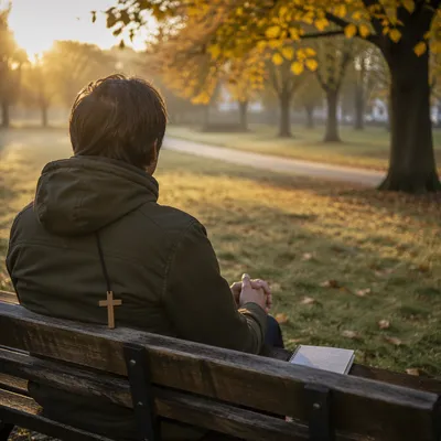 Solitary Prayer on Autumn Park Bench