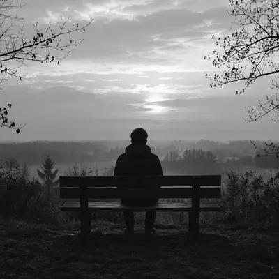 Solitary Reflection on Park Bench at Dawn
