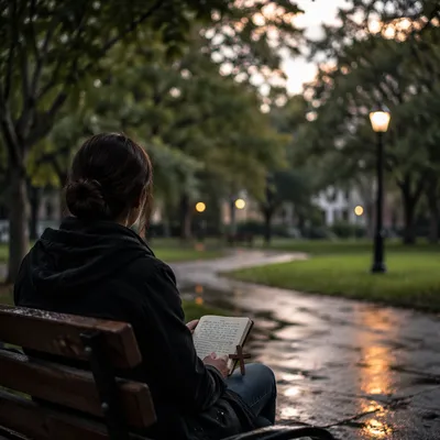 Solitary Prayer on a Rainy Park Bench