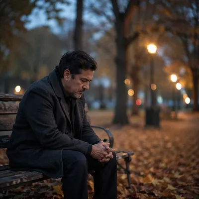 Solitary Man on Park Bench at Dusk