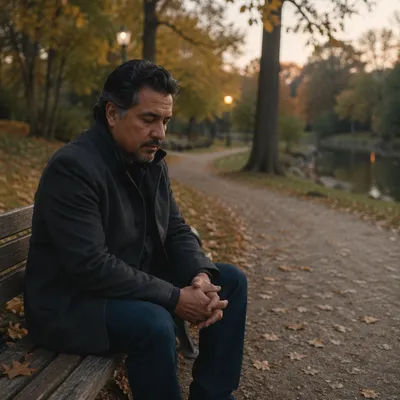 Solitary Man on Park Bench at Dusk