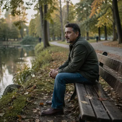 Man Sitting Alone on Park Bench
