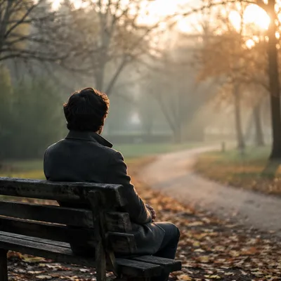 Solitary Morning Reflection on Park Bench