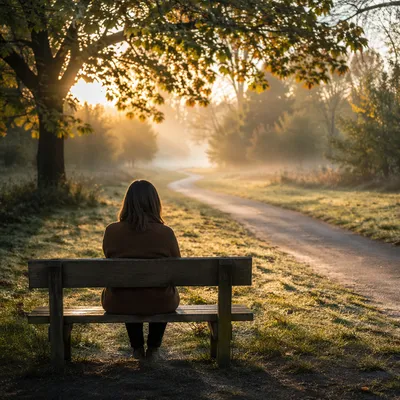 Solitary Park Bench Morning Contemplation