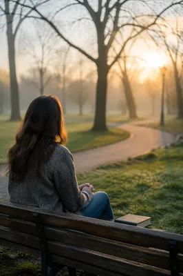 Solitary Park Bench Morning Contemplation