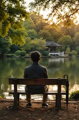 Solitary Reflection on Park Bench at Sunset