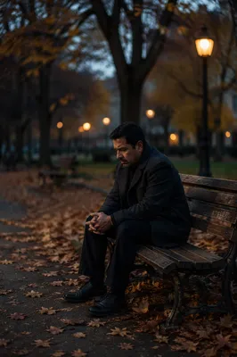 Solitary Man on Park Bench at Dusk