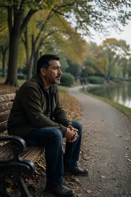 Solitary Man on Park Bench