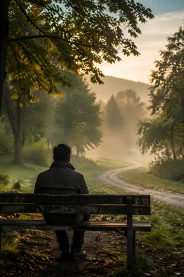 Solitary Park Bench Morning Contemplation