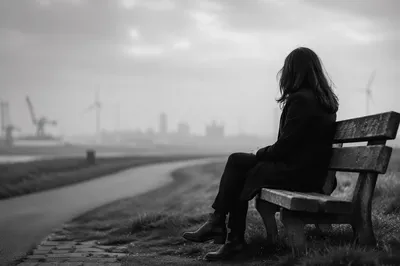 Solitary Park Bench Contemplation in Morning Mist