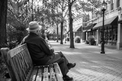 Older Adult Contemplating on Park Bench