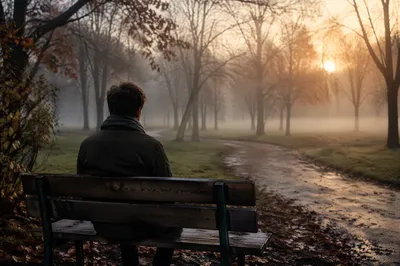Solitary Morning Contemplation on Park Bench