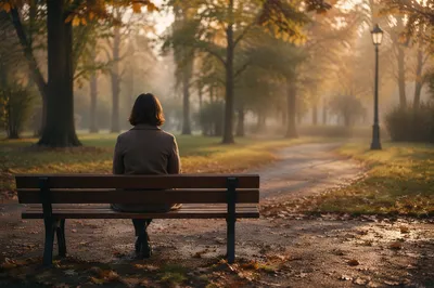 Solitary Park Bench Morning Contemplation