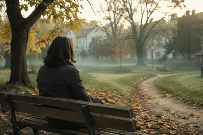 Solitary Reflection on Park Bench