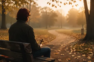 Solitary Prayer on Autumn Park Bench