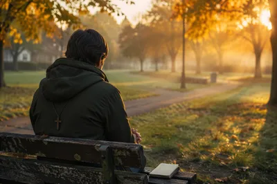 Solitary Prayer on an Autumn Park Bench