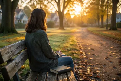 Solitary Park Bench Prayer at Autumn Sunrise