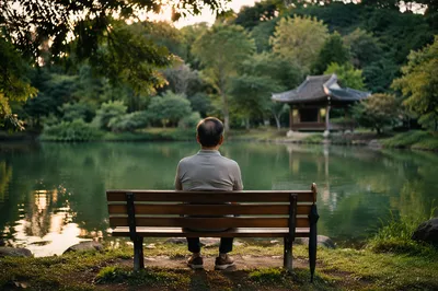 Solitary Reflection on Park Bench