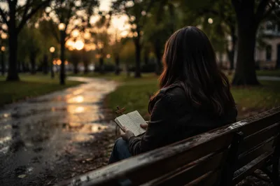 Solitary Prayer on a Rainy Park Bench