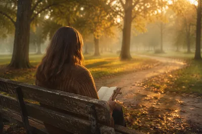 Solitary Park Bench Prayer in Autumn