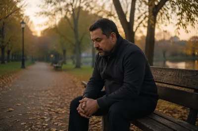 Man Sitting Alone on Park Bench