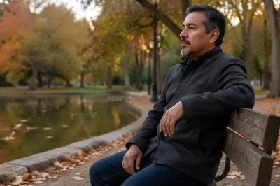 Man Sitting Alone on Park Bench
