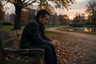 Solitary Man on Park Bench at Dusk