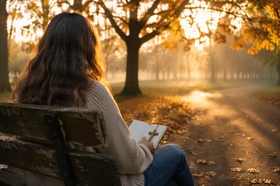 Solitary Prayer on Autumn Park Bench
