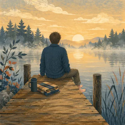 Peaceful Morning Reflection on Lakeside Dock