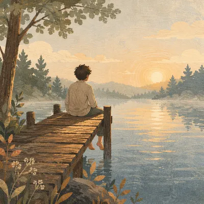 Peaceful Sunrise Reflection on Lake Dock
