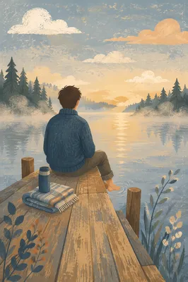 Peaceful Morning Reflection on Lakeside Dock
