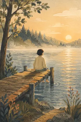 Peaceful Morning Reflection on Lakeside Dock