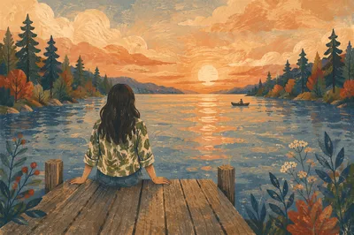 Peaceful Dockside Reflection at Sunset Lake