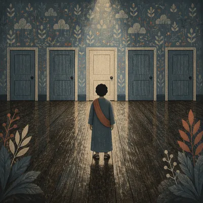 Lone Person Facing Doors of Decision