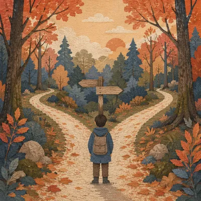 Person Choosing a Path in Autumn Forest