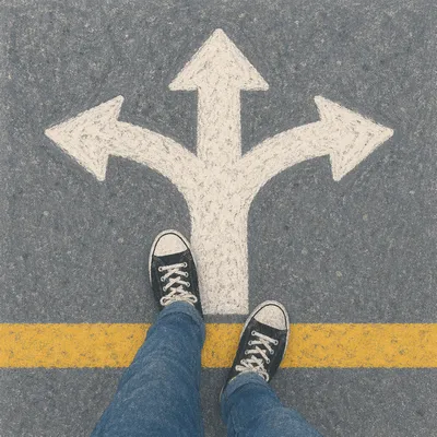 Feet at Crossroads Path Choice