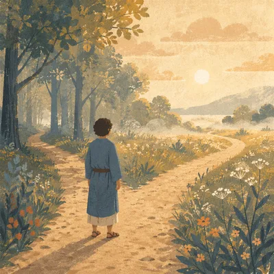 Contemplative Traveler at Countryside Crossroads